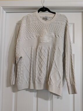 adidas Cream Cable Knit Trefoil Pullover